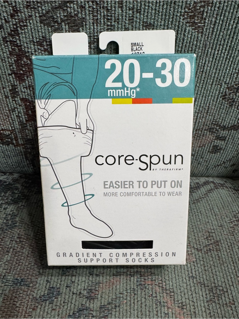 Core-Spun 20-30 mmHg Black Compression  Socks - Easier On/Off Small unisex